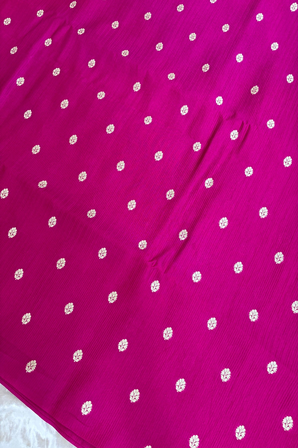 Horizontal Embossed Stripes Pure Banaras Silk Fabric With Golden Zari Butties
