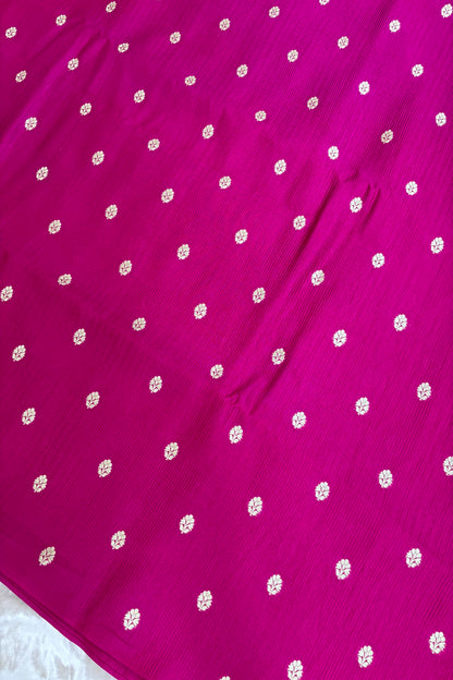 Horizontal Embossed Stripes Pure Banaras Silk Fabric With Golden Zari Butties