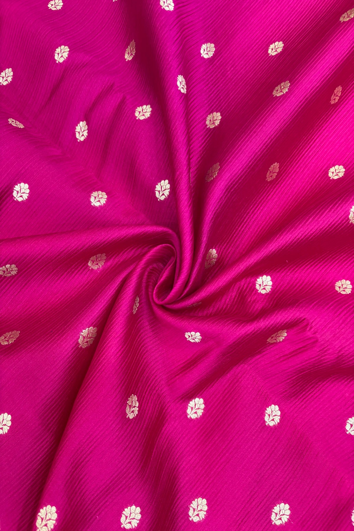 Horizontal Embossed Stripes Pure Banaras Silk Fabric With Golden Zari Butties