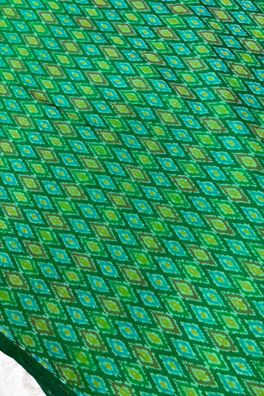 Moss Green Woven Pure Cotton Silk Ikkat Fabric