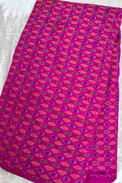 Fuchsia Pink Woven Pure Cotton Silk Ikkat Fabric