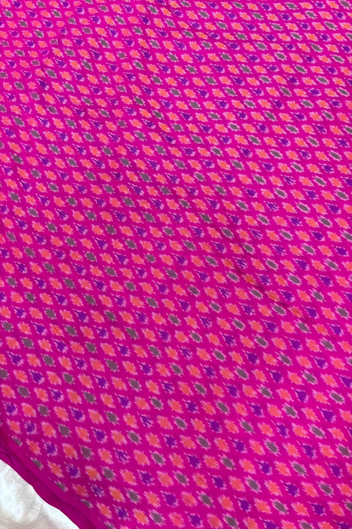 Fuchsia Pink Woven Pure Cotton Silk Ikkat Fabric
