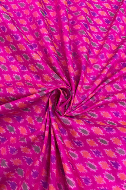 Fuchsia Pink Woven Pure Cotton Silk Ikkat Fabric