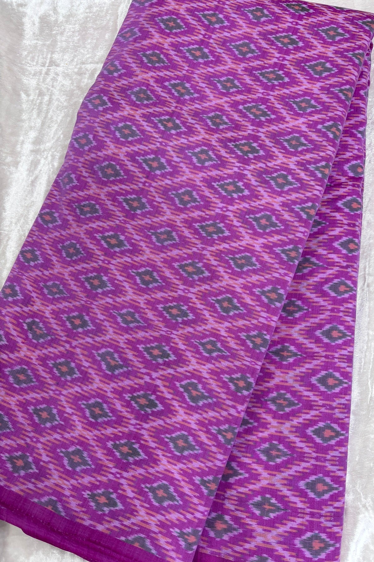 Mauve Pink Woven Pure Cotton Silk Ikkat Fabric