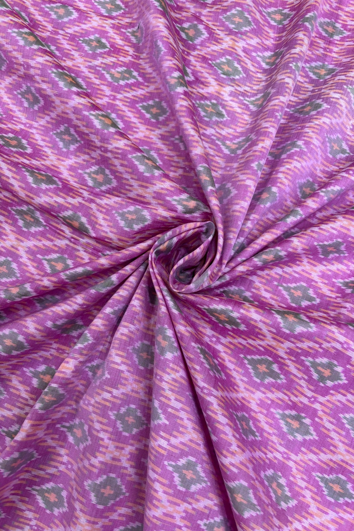 Mauve Pink Woven Pure Cotton Silk Ikkat Fabric