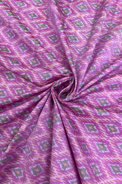 Mauve Pink Woven Pure Cotton Silk Ikkat Fabric