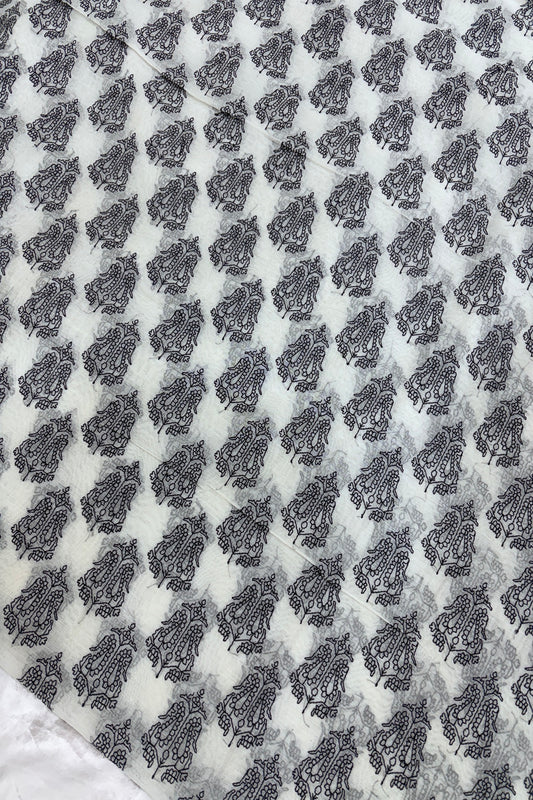 Kasuti Designs Black thread Embroidered Pure Mul Chanderi Fabric With One inch Border