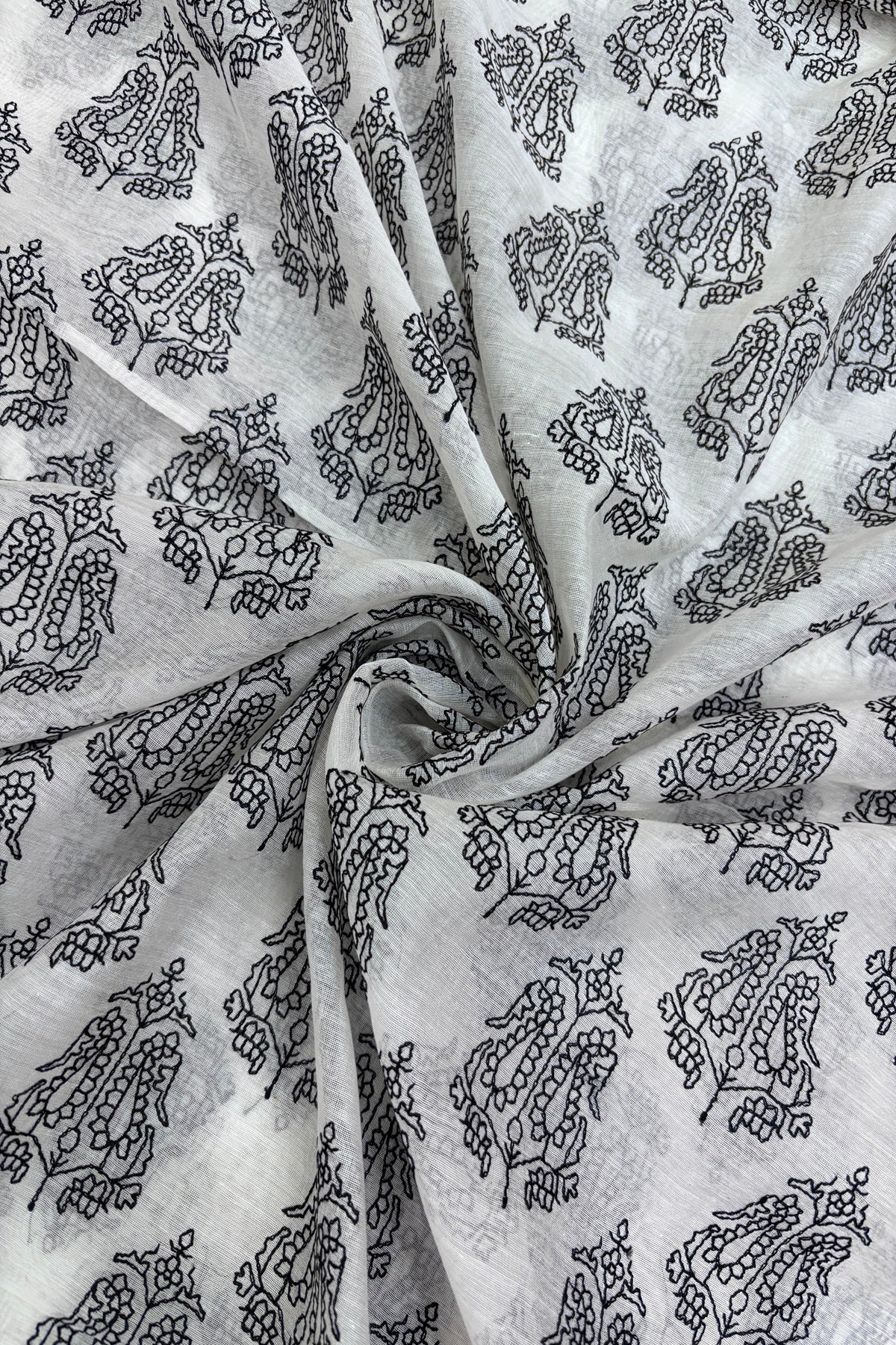 Kasuti Designs Black thread Embroidered Pure Mul Chanderi Fabric With One inch Border
