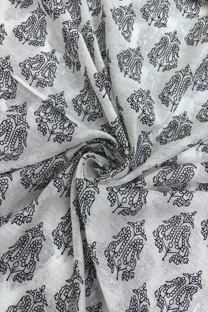 Kasuti Designs Black thread Embroidered Pure Mul Chanderi Fabric With One inch Border