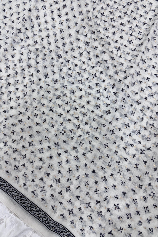 Kolam Designs Black Thread Embroidered Pure Mul Chanderi Fabric With One Inch Border