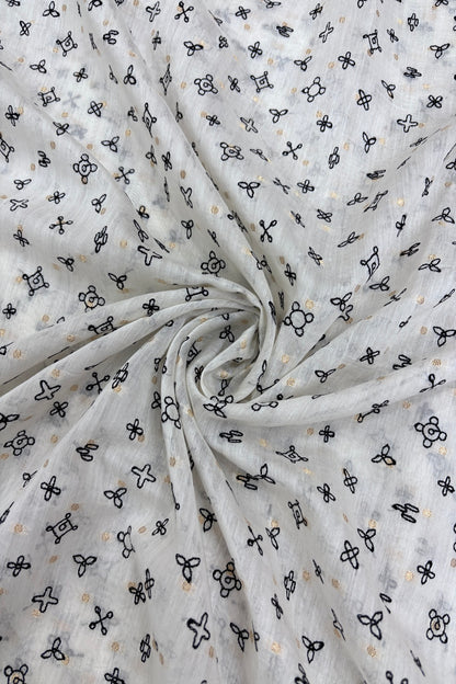 Kolam Designs Black Thread Embroidered Pure Mul Chanderi Fabric With One Inch Border