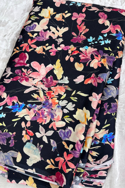 Black Multi Color Floral Printed Crepe Fabric