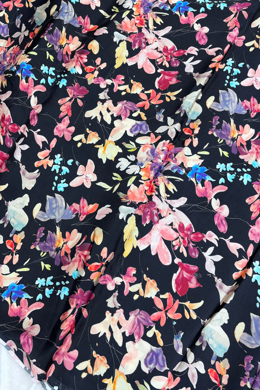 Black Multi Color Floral Printed Crepe Fabric