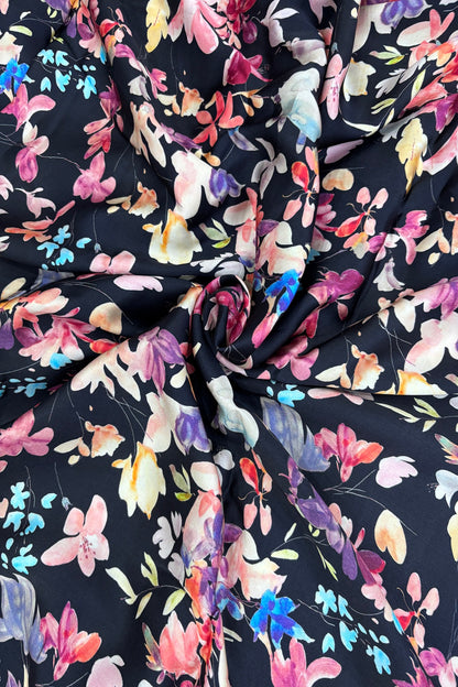 Black Multi Color Floral Printed Crepe Fabric