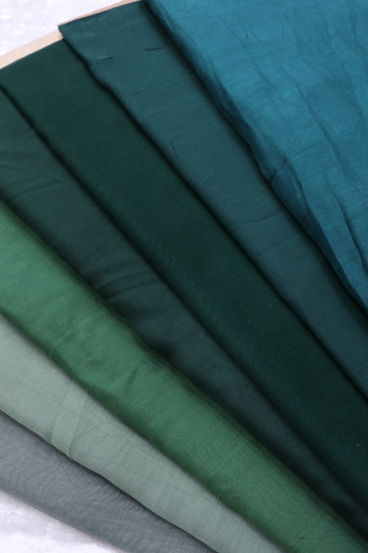 Hues of Dark Greens Silky Organza Plain Fabric