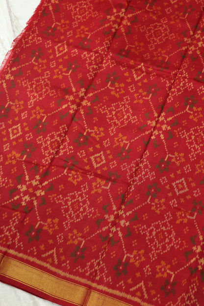 Vivid Red Pure Silk Patan Patola Woven Fabric