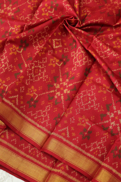 Vivid Red Pure Silk Patan Patola Woven Fabric