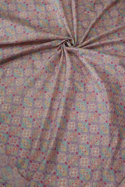 Semi Raw Silk Multi Geometrical Color Printed Fabric