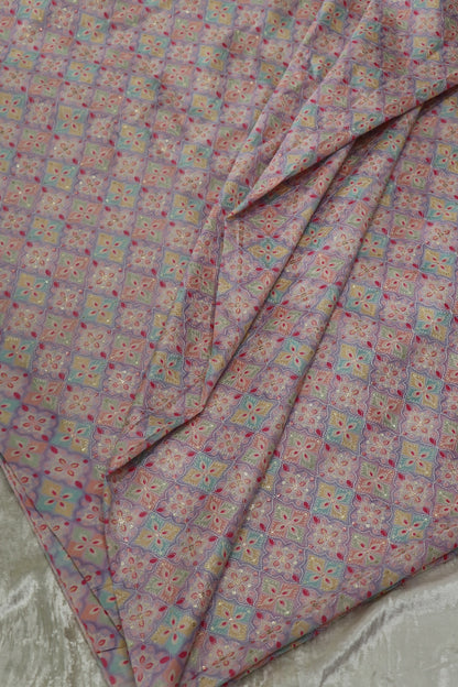 Semi Raw Silk Multi Geometrical Color Printed Fabric