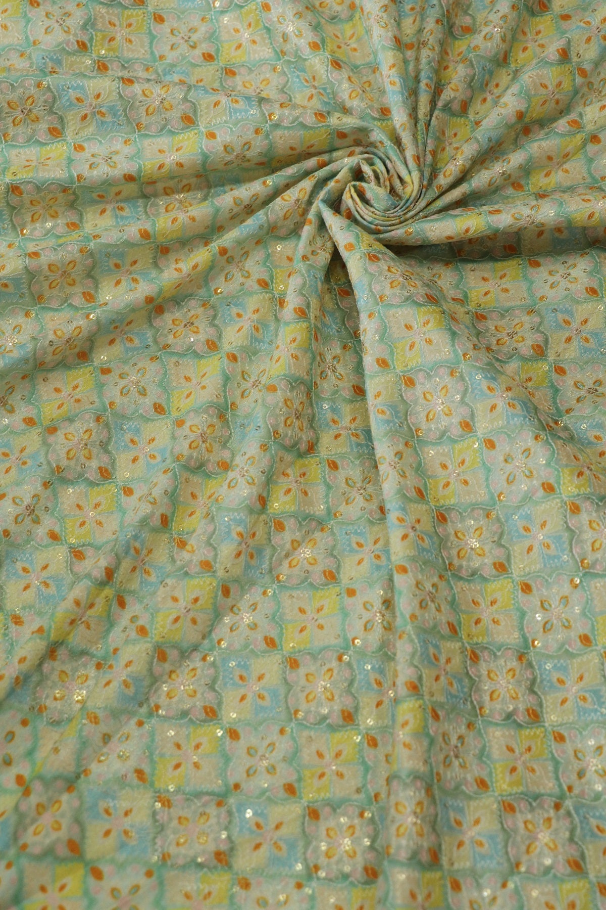 Semi Raw Silk Multi Geometrical Color Printed Fabric