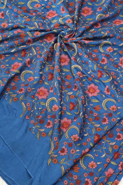 Hues Of Threads Embroidery Creeper Design On Falling Rawsilk Fabric