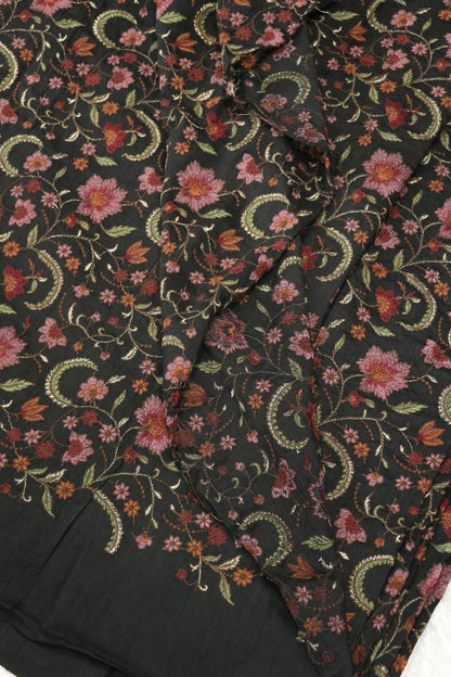 Hues Of Threads Embroidery Creeper Design On Falling Rawsilk Fabric