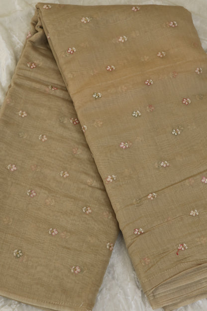 Pure Mul Chanderi Three Petal Floral Embroidered Fabric