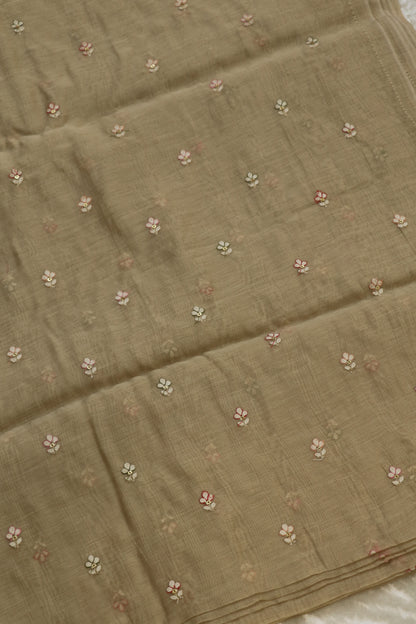 Pure Mul Chanderi Three Petal Floral Embroidered Fabric