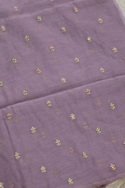 Pure Mul Chanderi Three Petal Floral Embroidered Fabric