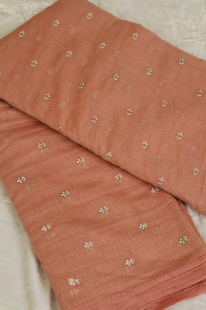 Pure Mul Chanderi Three Petal Floral Embroidered Fabric