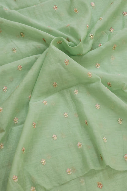 Pure Mul Chanderi Three Petal Floral Embroidered Fabric