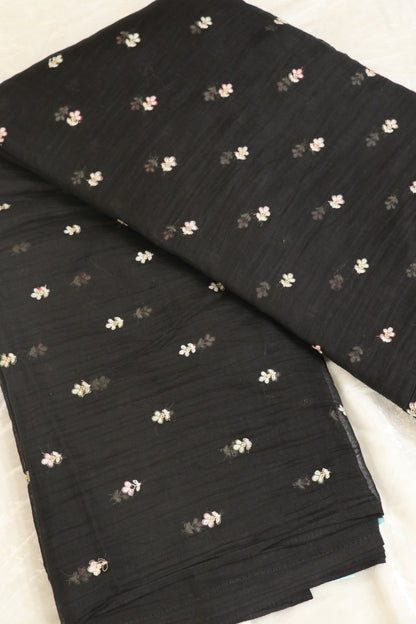 Pure Mul Chanderi Three Petal Floral Embroidered Fabric