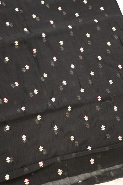 Pure Mul Chanderi Three Petal Floral Embroidered Fabric