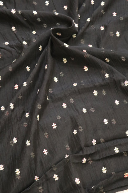 Pure Mul Chanderi Three Petal Floral Embroidered Fabric