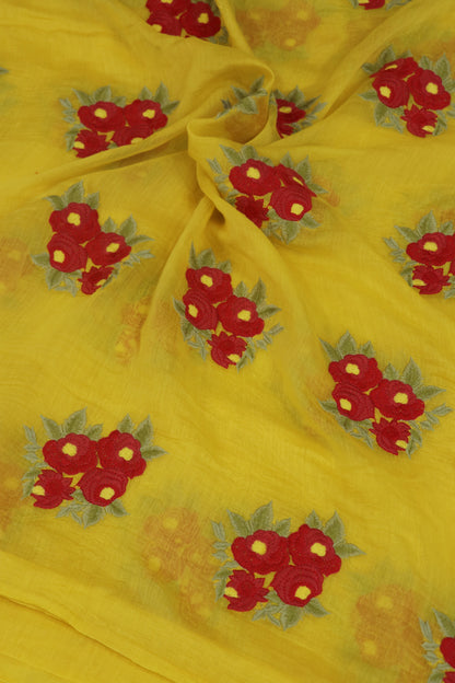 Pure Mul Chanderi Rose Bunches Embroidered Fabric