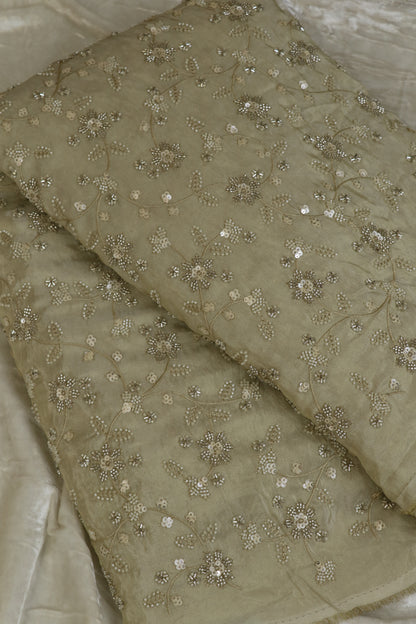 Floral Jaal Embroidered With Cut Beads & Sequins  Uppada Tissue Fabric