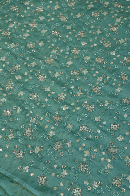 Floral Jaal Embroidered With Cut Beads & Sequins  Uppada Tissue Fabric