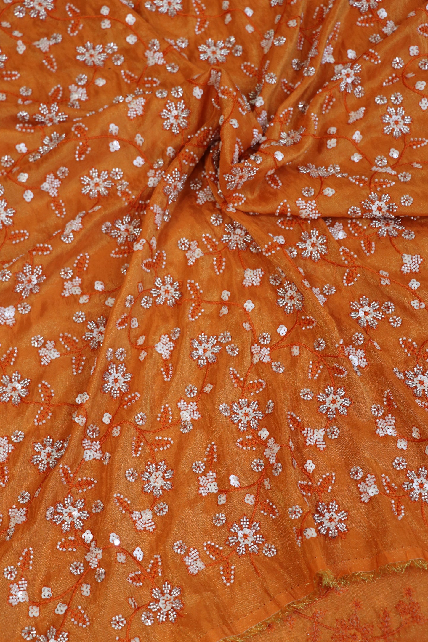 Floral Jaal Embroidered With Cut Beads & Sequins  Uppada Tissue Fabric