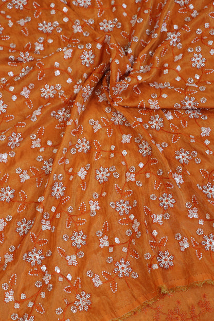 Floral Jaal Embroidered With Cut Beads & Sequins  Uppada Tissue Fabric