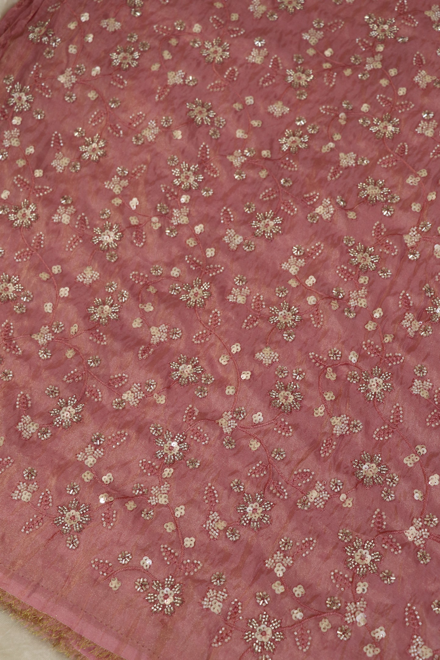 Floral Jaal Embroidered With Cut Beads & Sequins  Uppada Tissue Fabric