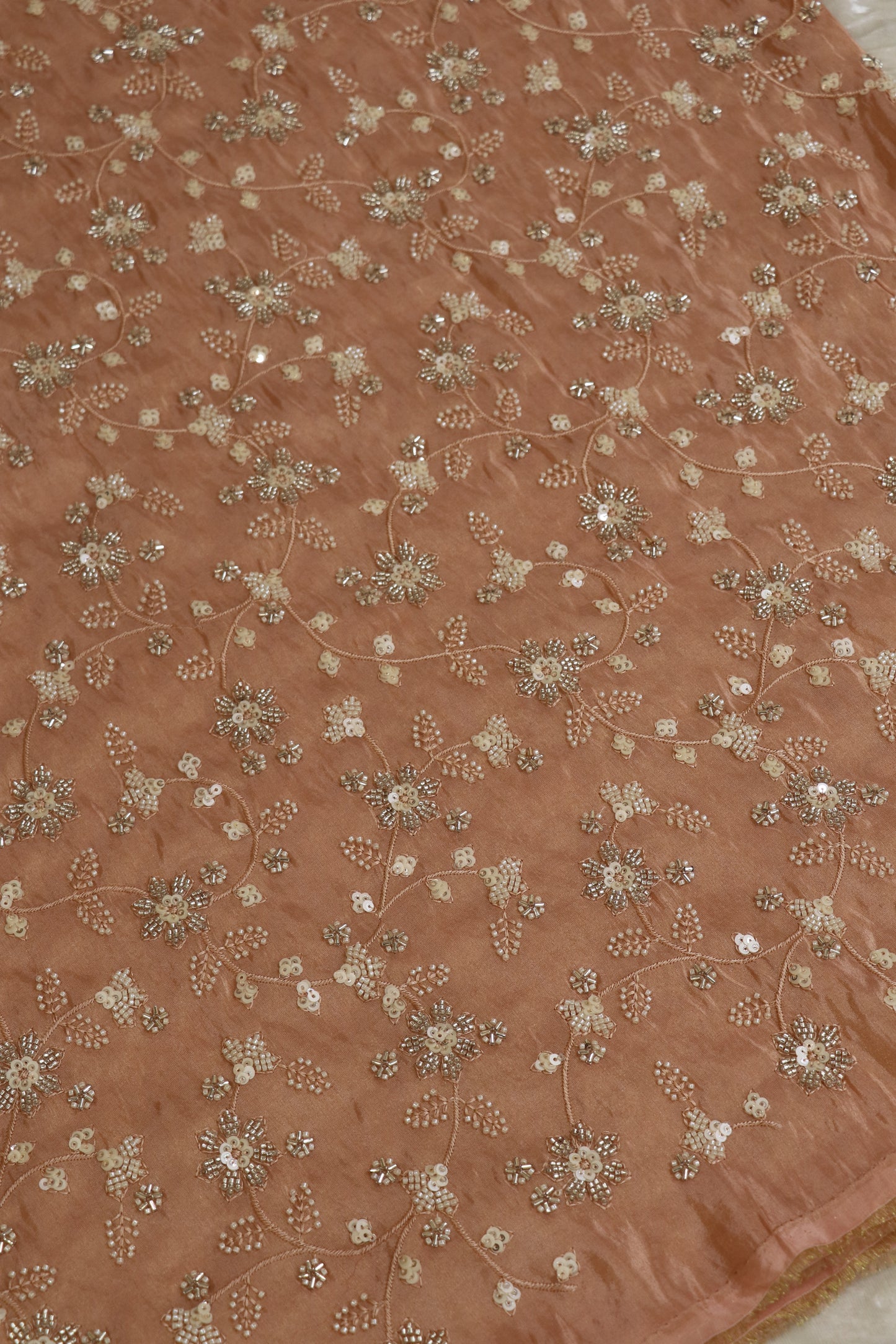 Floral Jaal Embroidered With Cut Beads & Sequins  Uppada Tissue Fabric