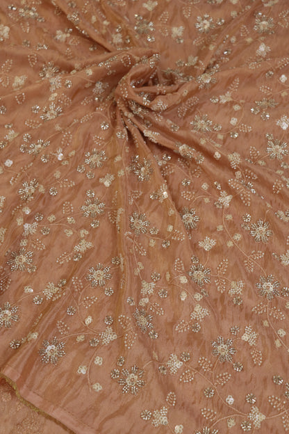 Floral Jaal Embroidered With Cut Beads & Sequins  Uppada Tissue Fabric
