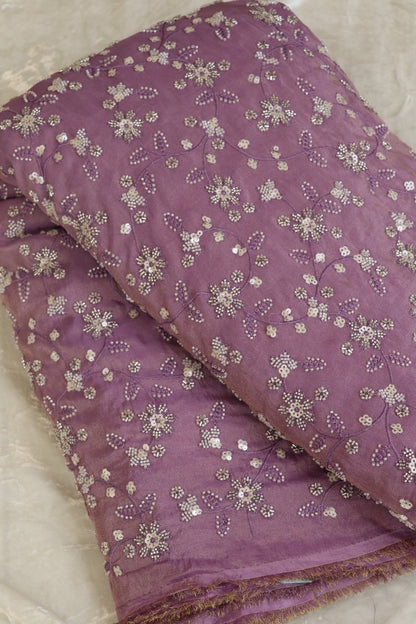 Floral Jaal Embroidered With Cut Beads & Sequins  Uppada Tissue Fabric