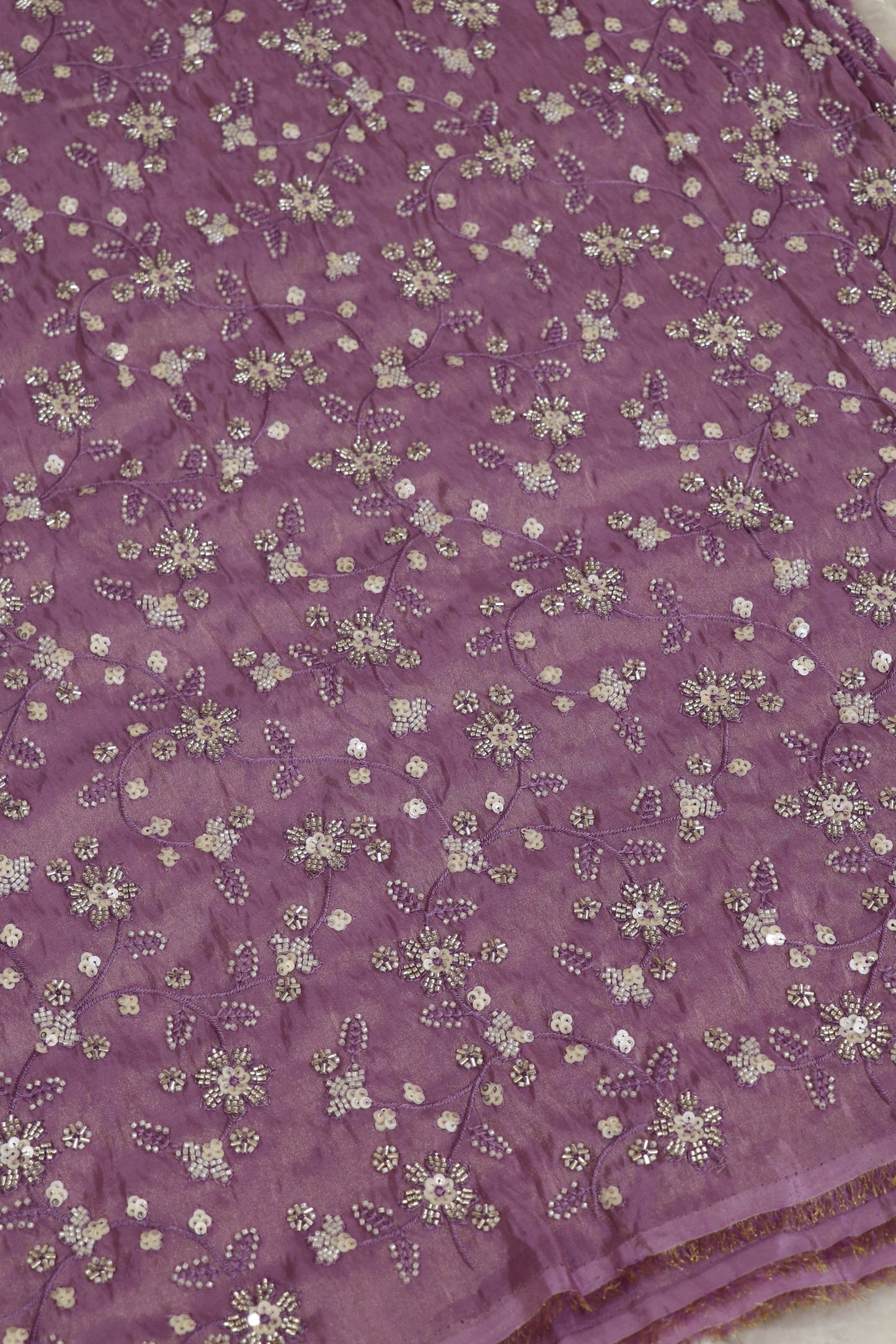 Floral Jaal Embroidered With Cut Beads & Sequins  Uppada Tissue Fabric