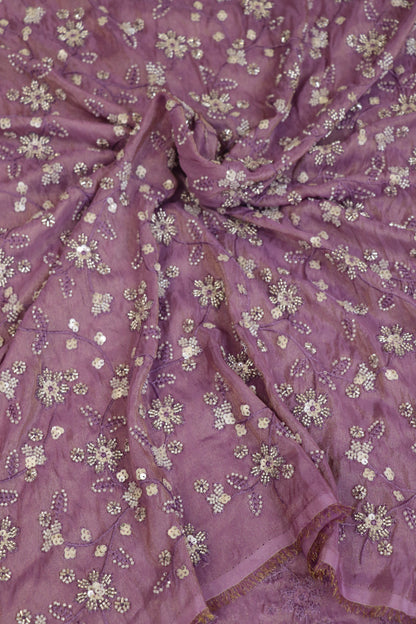 Floral Jaal Embroidered With Cut Beads & Sequins  Uppada Tissue Fabric