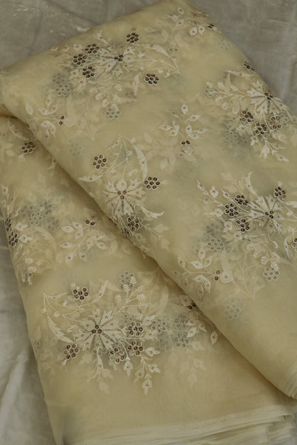 Organza Floral Embroidered Bunches Fabric With Sequins