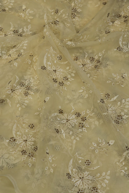 Organza Floral Embroidered Bunches Fabric With Sequins