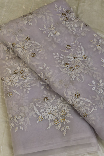 Organza Floral Embroidered Bunches Fabric With Sequins