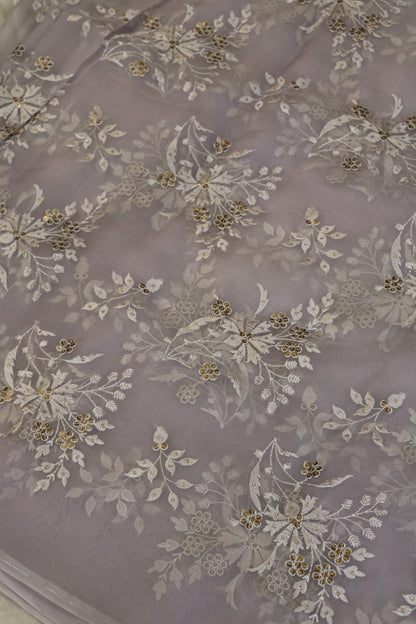 Organza Floral Embroidered Bunches Fabric With Sequins