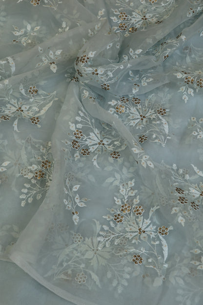 Organza Floral Embroidered Bunches Fabric With Sequins